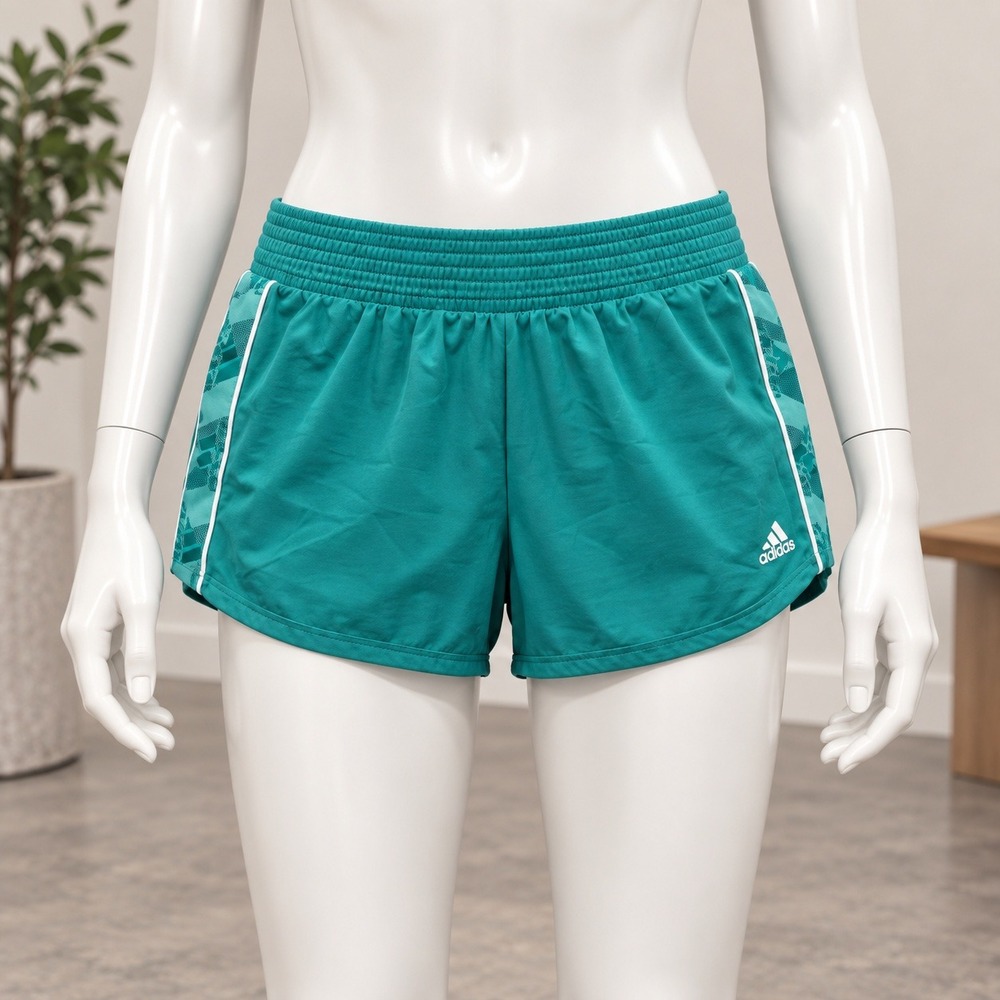Adidas French Terry Smocked Shorts Womens Large Green Logo Tape Casual Sporty